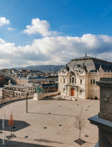 Vertical high-angle of the Royal riding hall at Buda castle hill in Budapest, Hungary