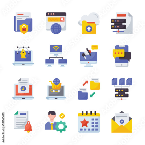 SEO Development And Marketing vector filled outline icon style illustration Set 1