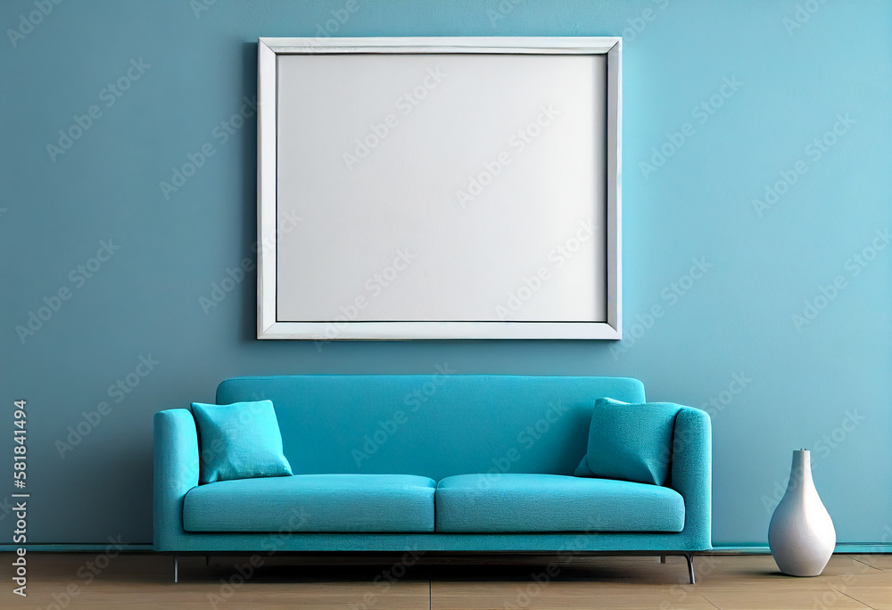 Modern living minimal room with empty canvas or wall decor frame in center above sofa. Product presentation advertisement background, image and photograph art display, mock up editor. Modern living minimal room with empty canvas or wall decor frame in center above sofa. Product presentation advertisement background, image and photograph art display, mock up editor.