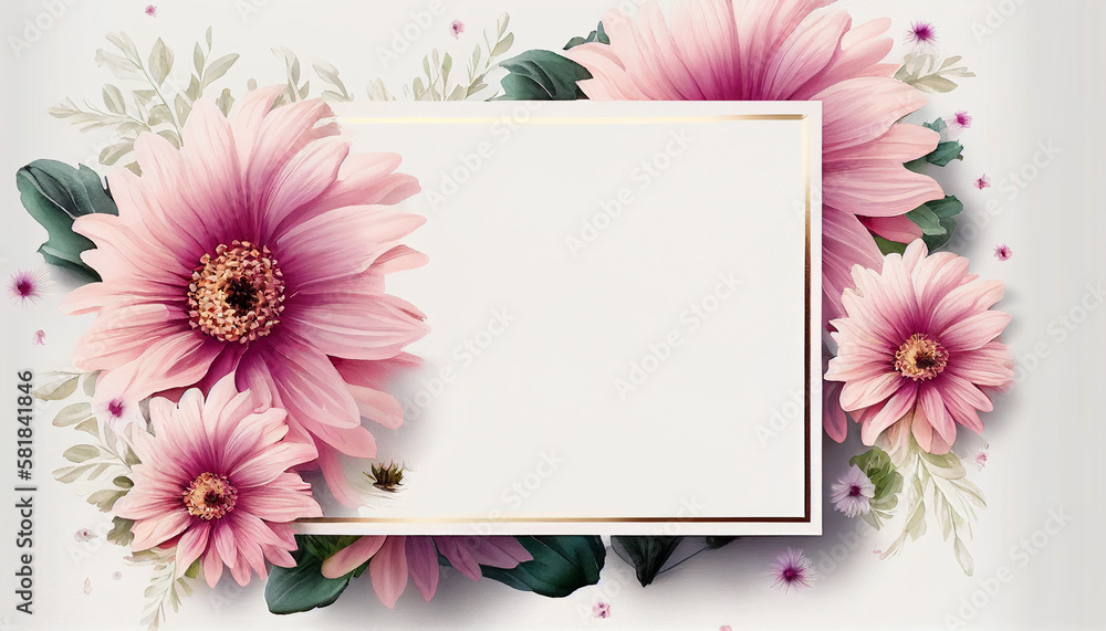 A floral frame with pink flowers on a white background, Generative AI