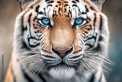 Captivating White Bengal Tiger with Blue Eyes.