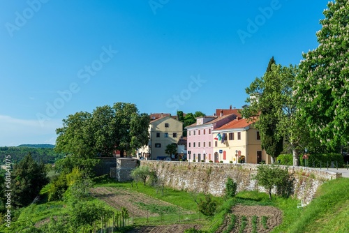 Townscape of the small idyllic town of Oprtalj in the Istria region in Croatia