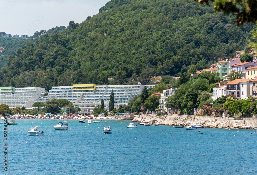 Fototapeta premium Beaches and hotels in the seaside town of Rabac in Croatia