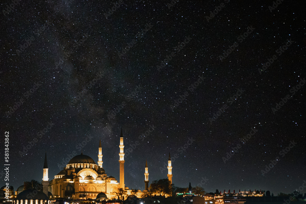 Suleymaniye Mosque and milkyway. Islamic or ramadan concept photo