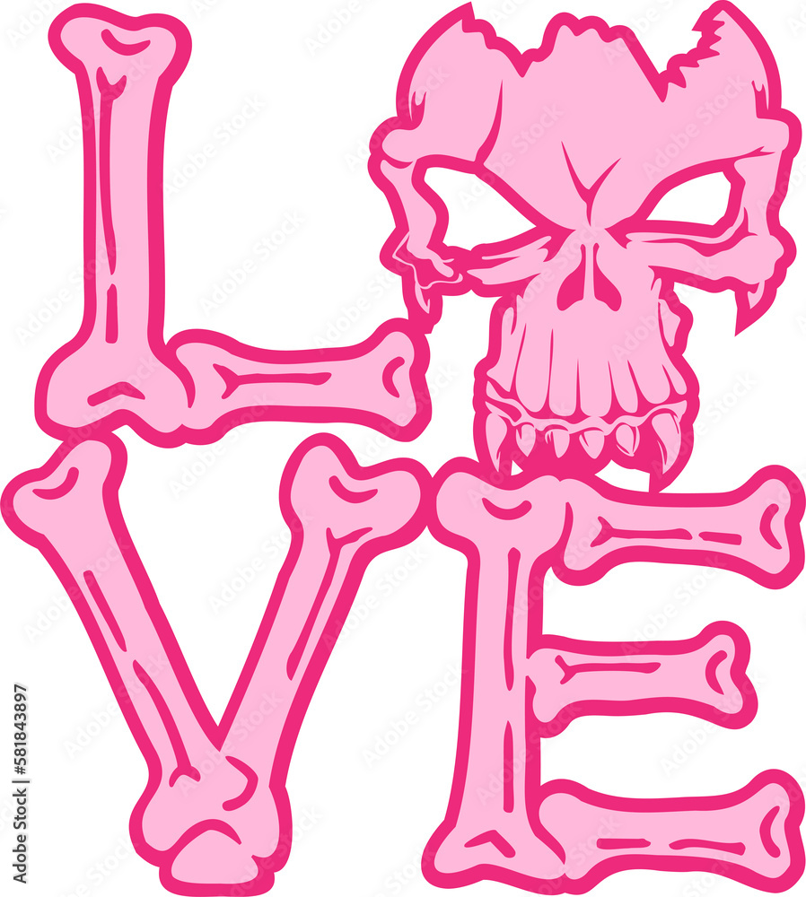 Skull LOVE sign, colorful love.