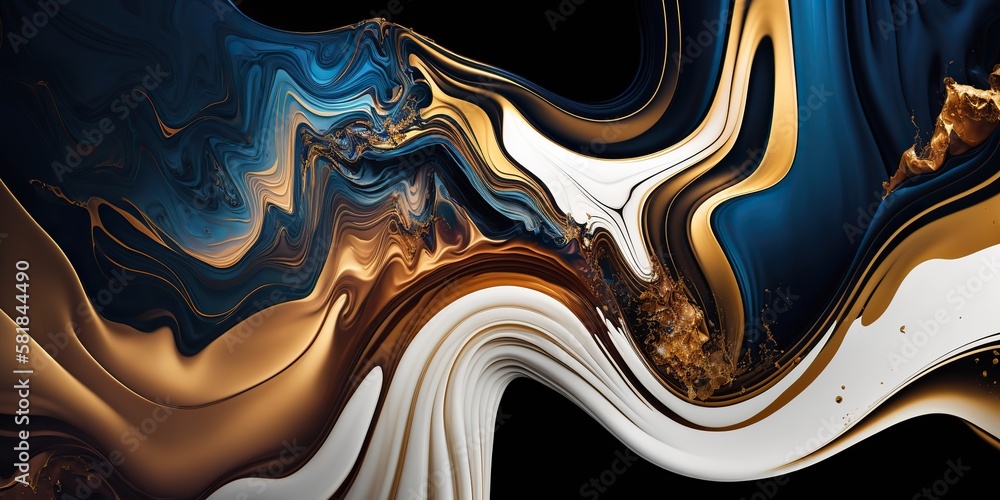 Abstract Fluid Art Background with Ink and Gold, Generative AI