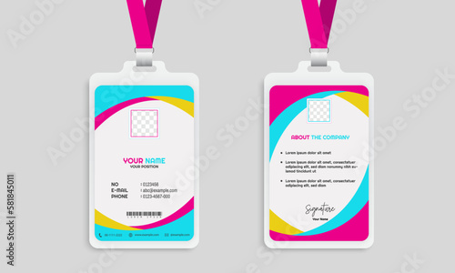 Corporate ID Card Design Template, Flat design name tag badge template. EmployeeID Card Design. Professional Identity Card Template Vector for Employee and Others. simple colorful