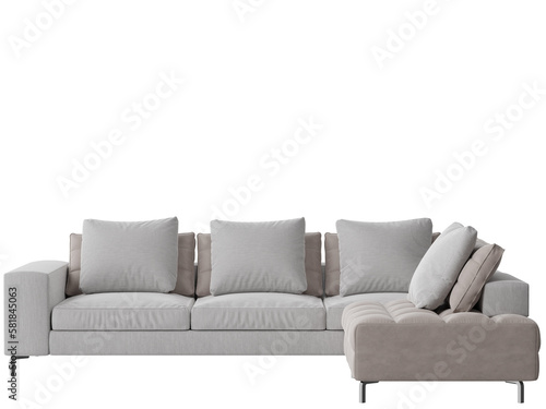 comfortable contemporary sofa and pillows isolated on white background, 3d render