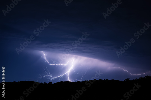 A thunderstorm front with branched lightning