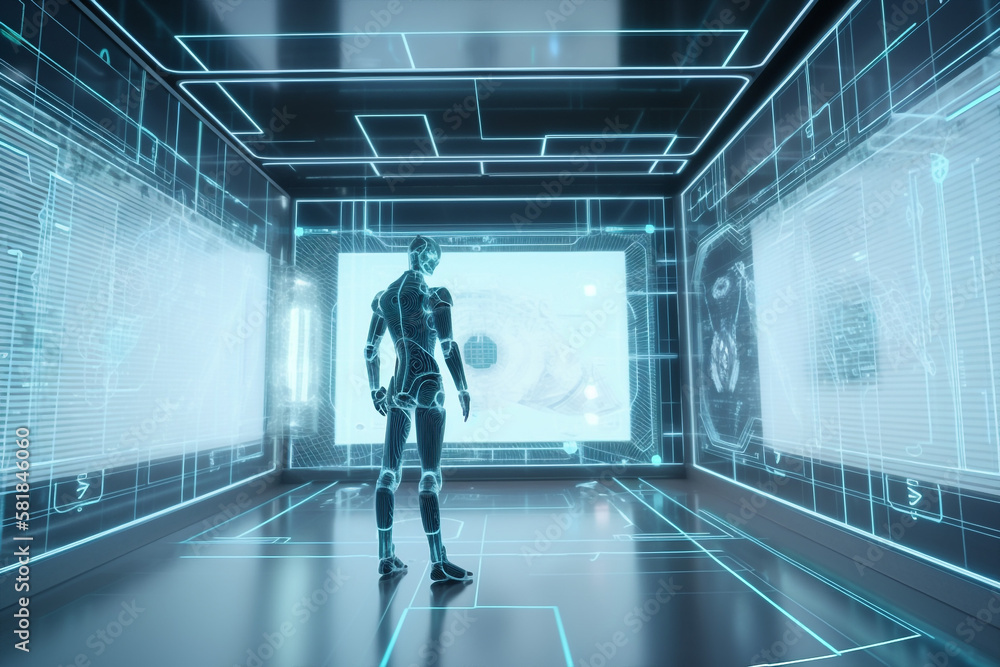 generative ai robot humanoid working in futuristic office generative ai robot humanoid working in futuristic office