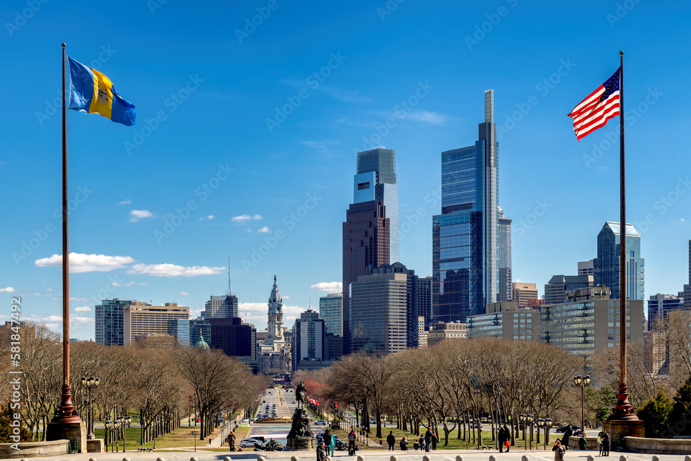 Philadelphia skyline in spring sunny day, Philadelphia, Pennsylvania