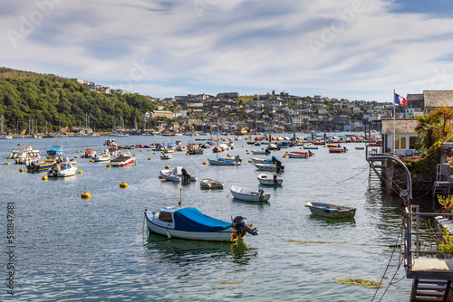 View towards Polruan from the waterfront at Fowey overlooking the harbour.
