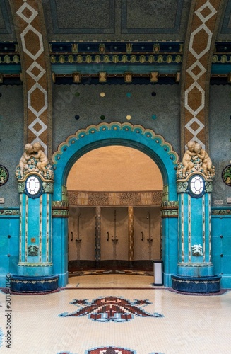 Photography Mosaic blue tiles in amazing indoor spa in Budapest