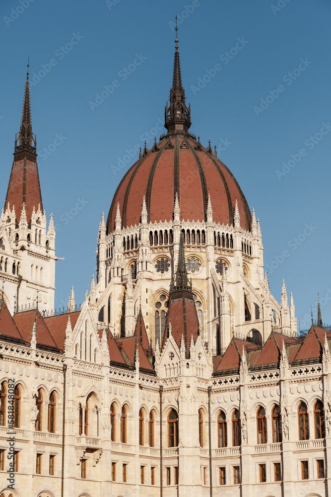 Vertical image of Hungarian parliament building in Budapest, Hungary