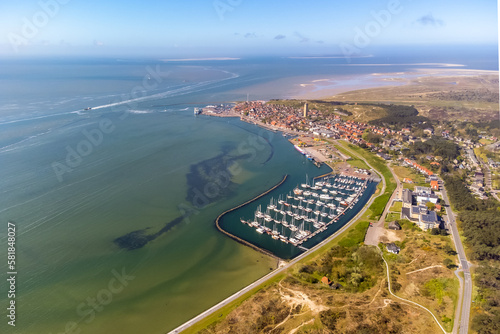Aerial drone image of Terschelling and the Wadden sea on a summer day photo