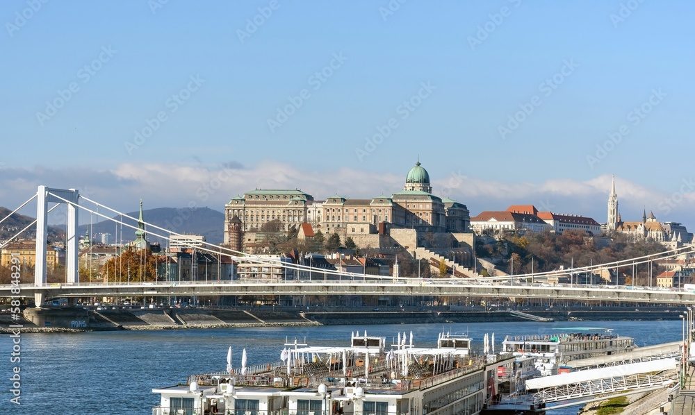 Buda castle on castle hill above Danube river in Budapest, Hungary