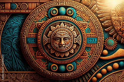 Background with Mayan patterns, adornments, background. Generative AI photo