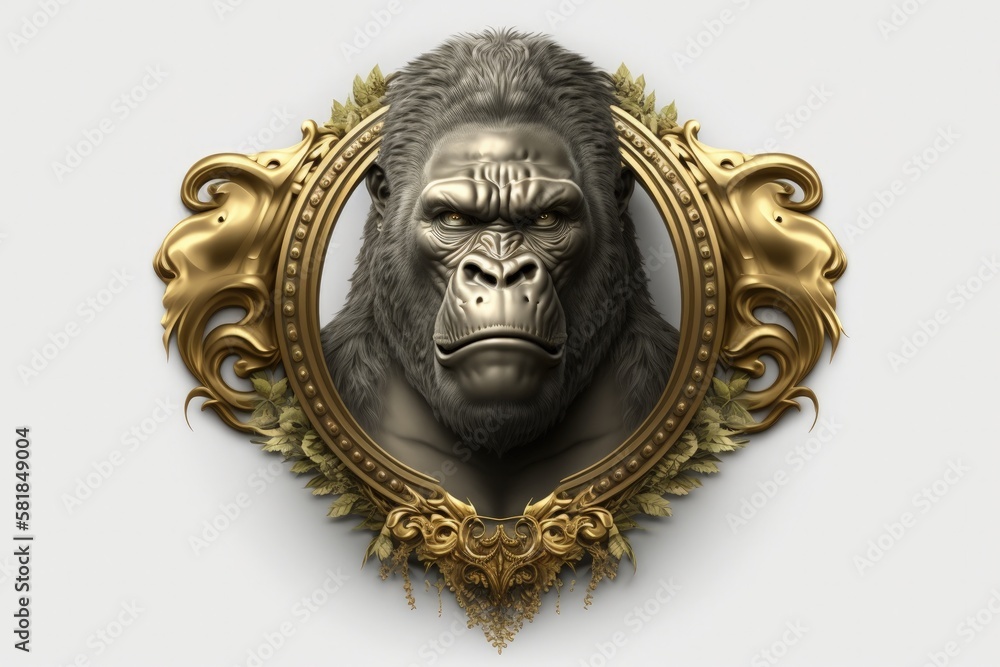 Gorilla illustration, white background. Generative AI