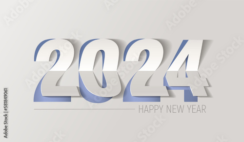 Happy New Year 2024 Text Design Patter, paper cut typography, alphabet letters and numbers vector illustration.