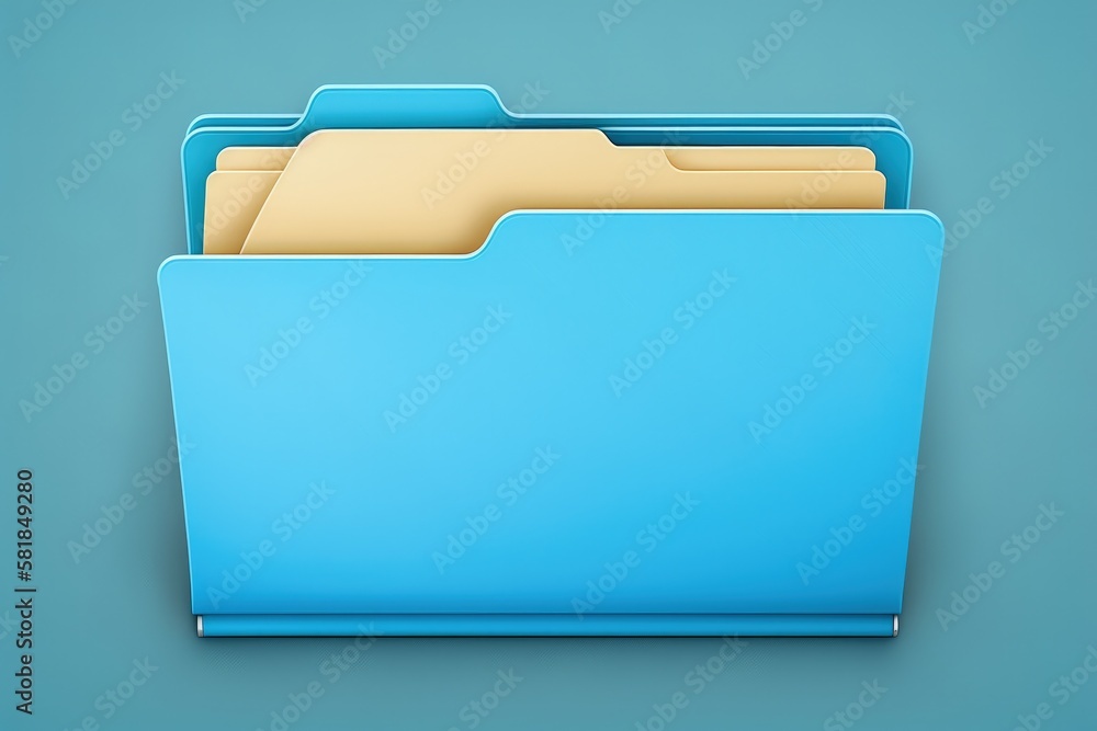 File folder illustration, data storage concept, blue background. Generative AI