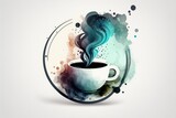 Illustration of coffee cup coming out of steam, icon, logo. Generative AI