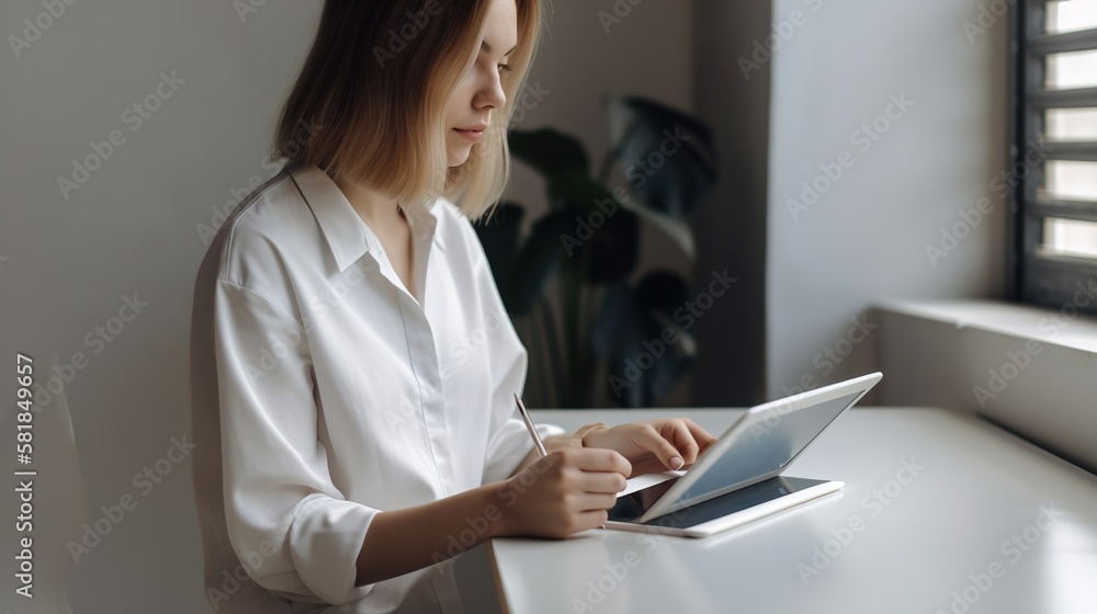 Business People using tablet with blank screen for tablet mockup in working office, Business Concept People using tablet, AI generated Business People using tablet with blank screen for tablet mockup in working office, Business Concept People using tablet, AI generated