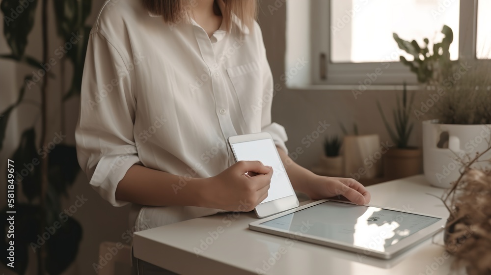 Business People using tablet with blank screen for tablet mockup in working office, Business Concept People using tablet, AI generated Business People using tablet with blank screen for tablet mockup in working office, Business Concept People using tablet, AI generated