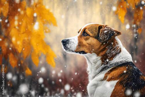 Beautiful dog in the autumn season, AI Generated
