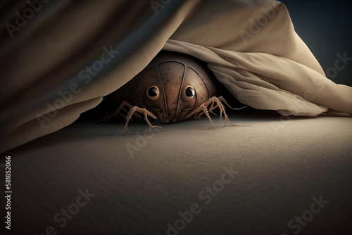 A bedbug hiding between the sheets Generative AI photo