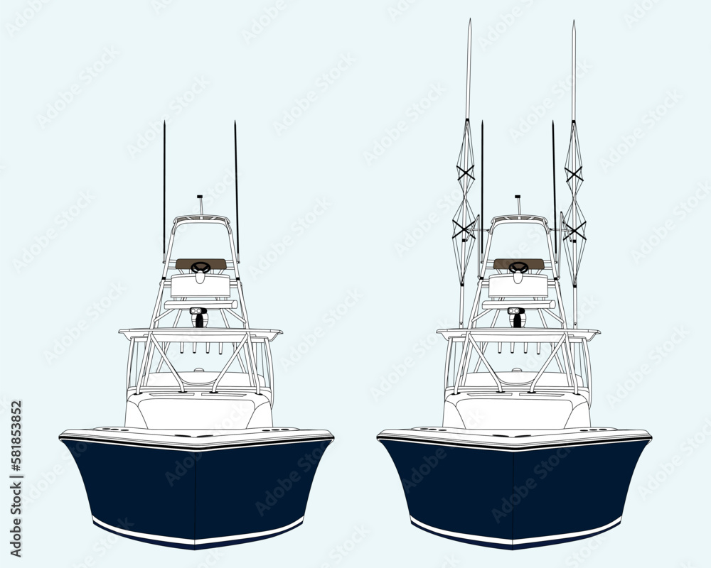 High quality front view fishing boat vector art, Which printable on