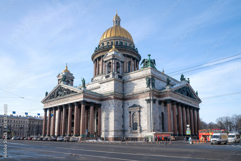 View of St. Isaac's Cathedral on a sunny February day. Historic center of St. Petersburg