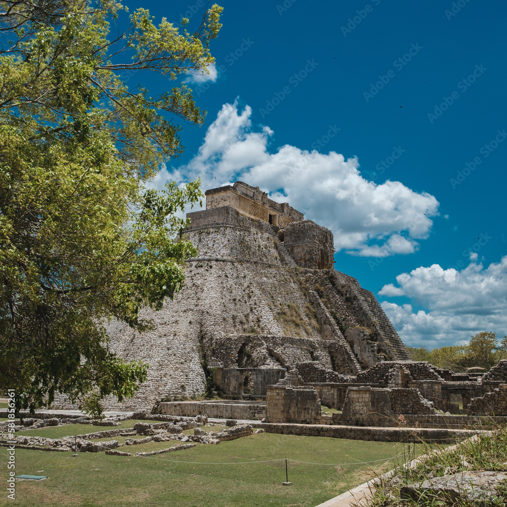 View on the top of a maya temple at Uxmal, Yucatan