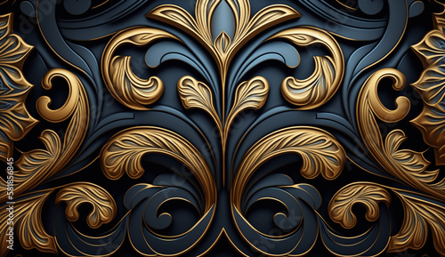 Gold and black decorative floral background ai generated