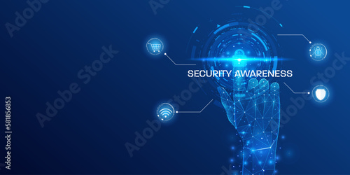 Wallpaper Mural Cyber security of futuristic low poly wireframe hand pressing hud ui circle protection system concept. Future technology online shopping, shield, padlock, wifi protection vector background. Torontodigital.ca