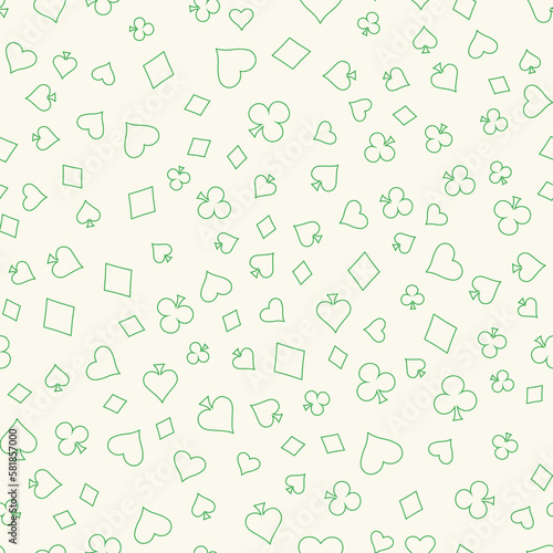 Symbols of Suits Card Seamless Pattern Background. Gambling hand drawn.