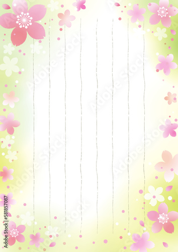 桜満開の便箋　グリーン