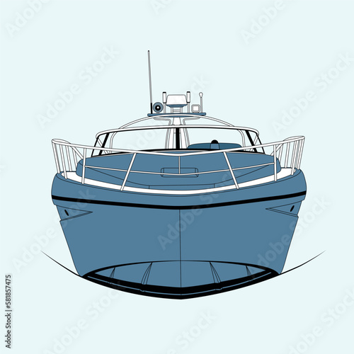 Front view luxury yacht vector illustration.
