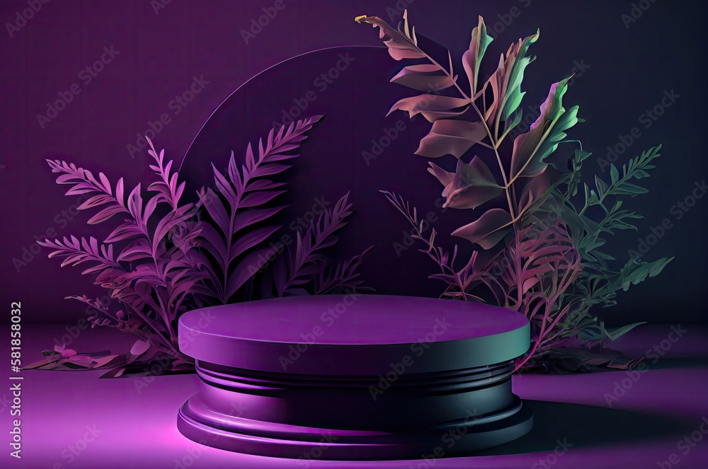 Attractive Purple Round Cosmetic Product Podium With Copyspace Generative AI Attractive Purple Round Cosmetic Product Podium With Copyspace Generative AI