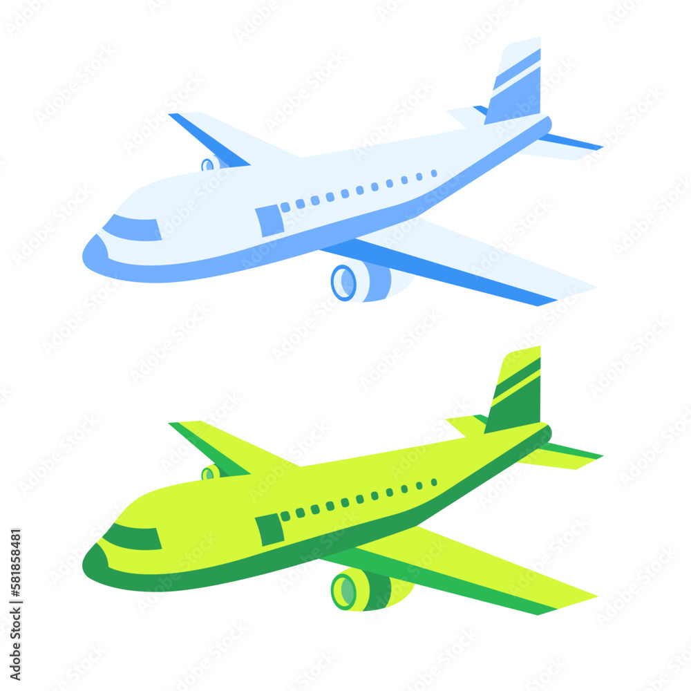 Airplane cartoon style blue and green Vector Illustration clip art