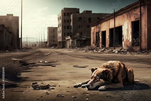 an illustration, an abandoned dog, ai generative