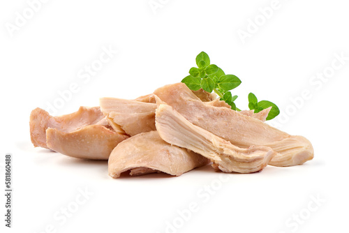Boiled chicken fillet  isolated on white background.