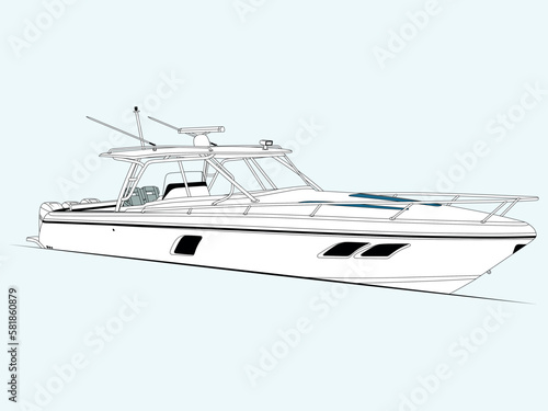 Illustration of a motor-boat from the side view. This is printable on numerous items, including t-shirts. © vectorartist99