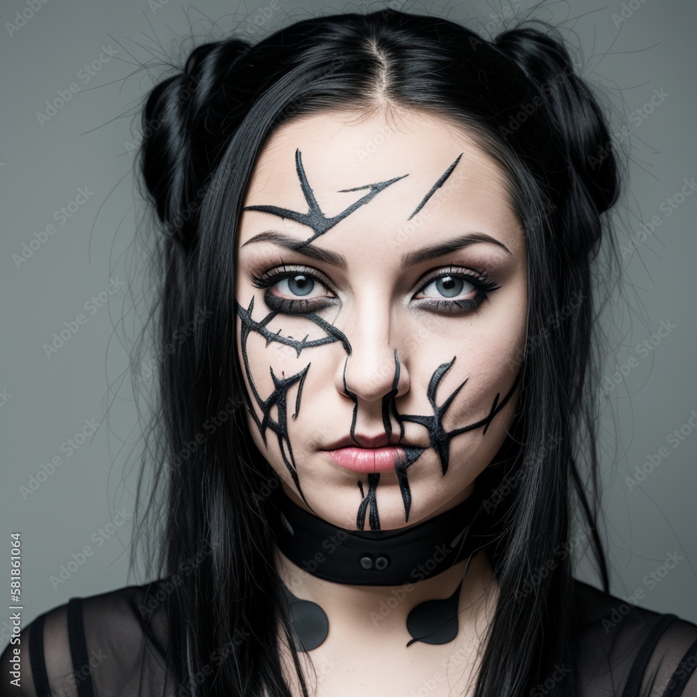 AI Gothic Beauty: Stunning Portrait of a Woman Adorned in Intricate Black Paint
