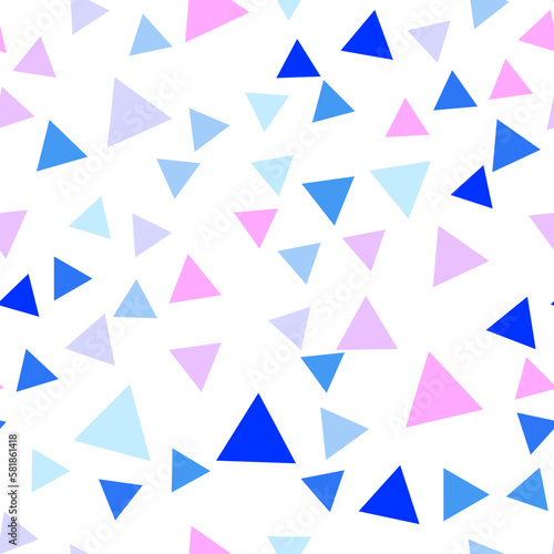 Geometric seamless pattern of blue and pink triangles for textile, paper and other surfaces