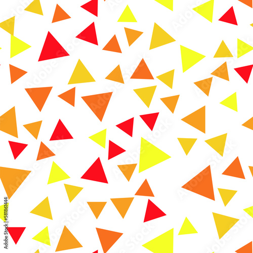 Geometric seamless pattern of red, yellow, orange triangles for textile, paper and other surfaces