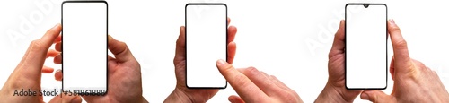 Fotografie Drei verschiedene Vorlagen eines Smartphones mit leerem Display als Vorlage für