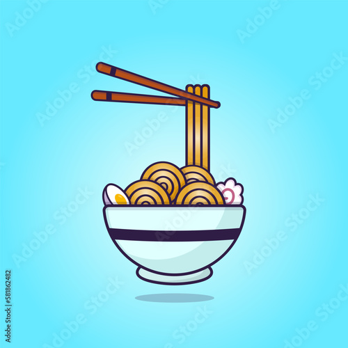 Pho And Noodles Vector Illustration With Chopstick, Best Delicious Asian Food illustration, Premium Hi-Quality Best Delicious Pho Noodles Illustration Clip Art Design.