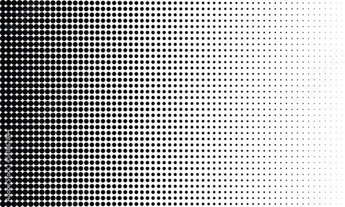 Horizontal gradient halftone dots background. Pop art template, texture. Vector illustration