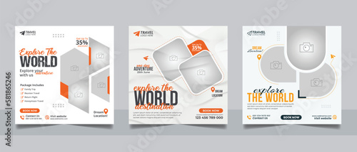 Travel tour promotion banner travelling business social media post or tourism marketing square flyer template