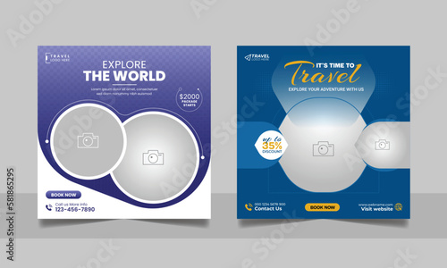 Social media travelling post or travel business agency promotion holiday vacation square web banner template